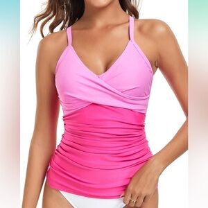 NWT RELLECIGA Women's V Neckline Ruched Tankini Top Swimsuits